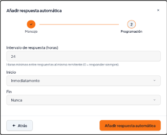 Paso Programación con intervalo de 24 horas, inicio Inmediatamente y fin Nunca