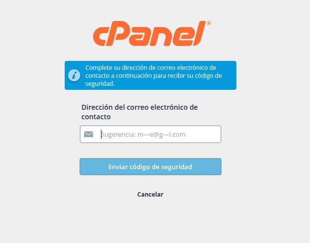 Pantalla de verificación del correo de contacto y campo para el código de seguridad